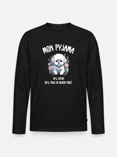 Lustiger Hund Bichon-Schlafanzug - Männer Premium Bio Langarmshirt - Schwarz
