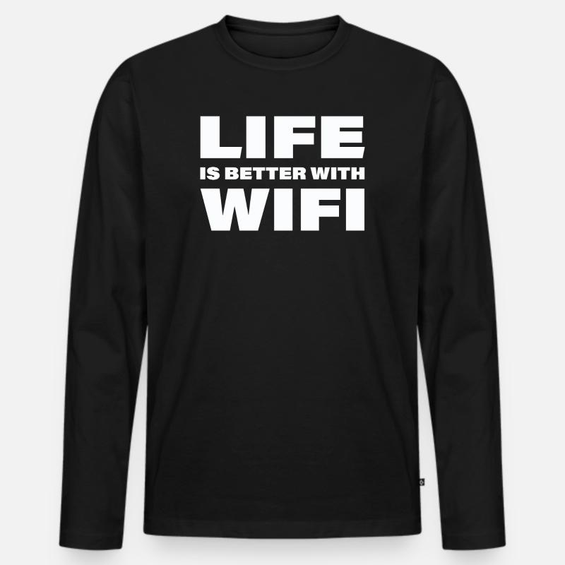 LIFE IS BETTER WITH WIFI - Männer Premium Bio Langarmshirt - Schwarz