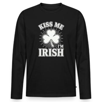Kiss Me I'm Irish Shamrock Vintage-Zitat - Männer Premium Bio Langarmshirt - Schwarz - Vorne - Nico (187cm)