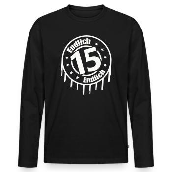 Endlich 15 - Männer Premium Bio Langarmshirt - Schwarz - Vorne - Nico (187cm)