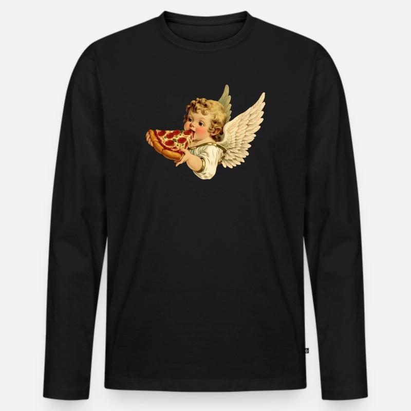 Pizza Cherub – Engelchen mit Pepperoni - Männer Premium Bio Langarmshirt - Schwarz