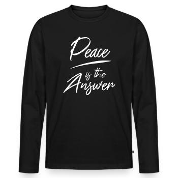 Peace is the Answer Typografie Design Spruch - Männer Premium Bio Langarmshirt - Schwarz - Vorne - Nico (187cm)