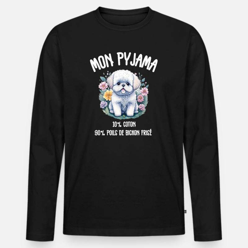Lustiger Hund Bichon-Schlafanzug - Männer Premium Bio Langarmshirt - Schwarz