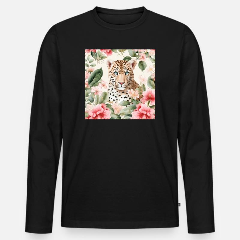 Aquarell-Blütenleopard - Männer Premium Bio Langarmshirt - Schwarz