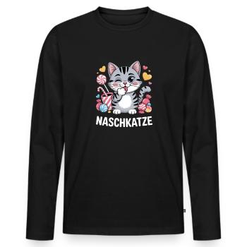 Suesse Naschkatze Katze Mit Bonbons - Männer Premium Bio Langarmshirt - Schwarz - Vorne - Nico (187cm)