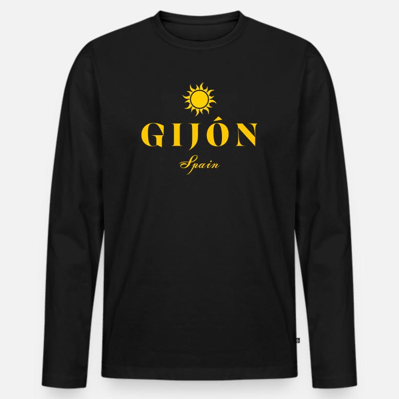 Gijón Spanien Sun EmlemTypografie - Männer Premium Bio Langarmshirt - Schwarz
