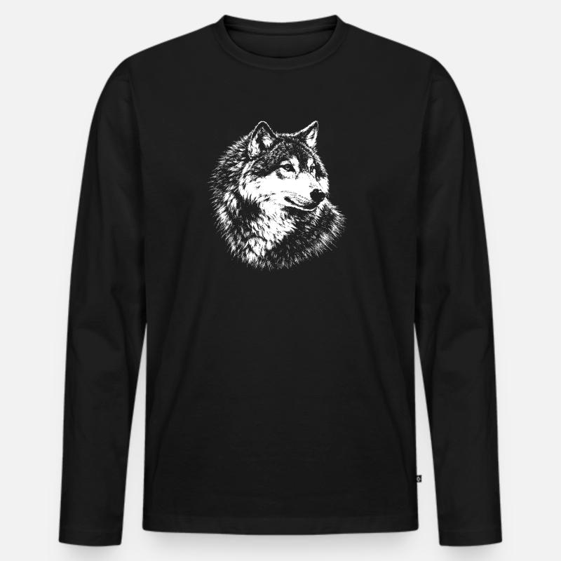 Wolf – Grafik mit weißem Bleistift - Männer Premium Bio Langarmshirt - Schwarz