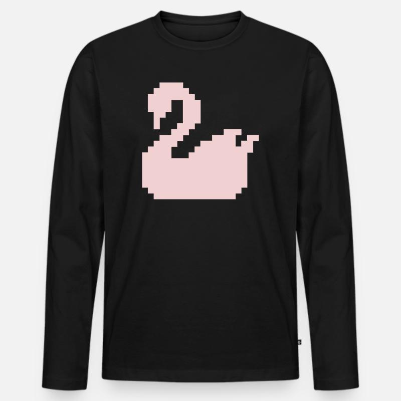 Pixel Swan Pink Silhouette - Männer Premium Bio Langarmshirt - Schwarz