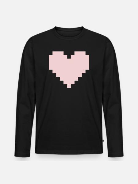 Pixel Pink Heart - Men's Premium Organic Long Sleeve Shirt - black
