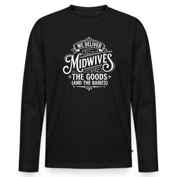 Midwives Deliver The Goods - Men's Premium Organic Long Sleeve Shirt - black - Front - Nico (187cm)