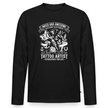 Old School Tattoo Artist Motif - Men's Premium Organic Long Sleeve Shirt - black - Front - Nico (187cm)