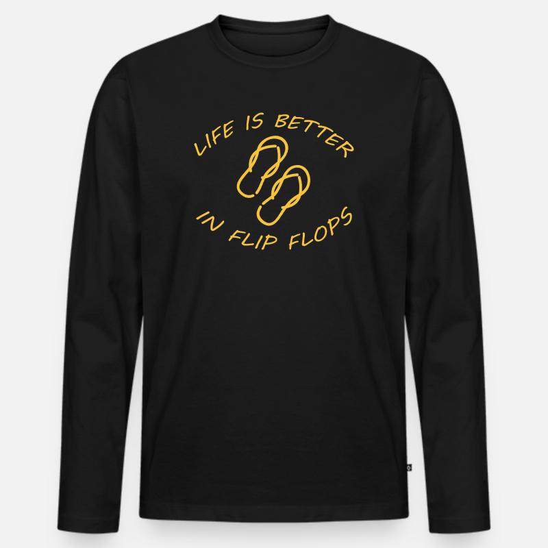 LIFE IS BETTER IN FLIP FLOPS - Männer Premium Bio Langarmshirt - Schwarz
