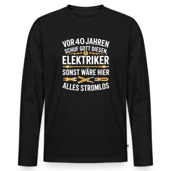 Technicien en électronique, 40 ans d’anniversaire Électricien électrique - T-shirt manches longues Premium bio Homme - noir - Devant - Nico (187cm)
