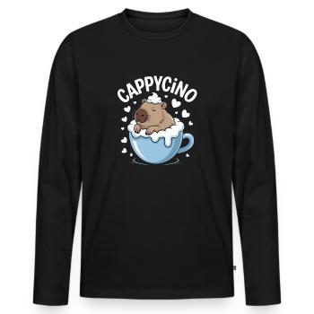 CAPPYCINO Funny Capybara Coffee Saying for - Men's Premium Organic Long Sleeve Shirt - black - Front - Nico (187cm)