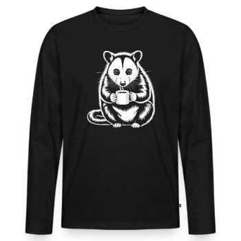 Motif de l’opossum buvant du café - T-shirt manches longues Premium bio Homme - noir - Devant - Nico (187cm)