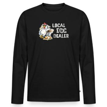 Marchand d’œufs local – Motif drôle de poulet - T-shirt manches longues Premium bio Homme - noir - Devant - Nico (187cm)