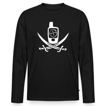 Géocaching Drapeau Pirate Blanc - T-shirt manches longues Premium bio Homme - noir - Devant - Nico (187cm)