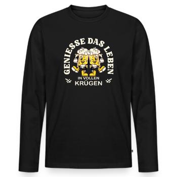 Profite de la vie – Dicton rétro sur la chope de bière - T-shirt manches longues Premium bio Homme - noir - Devant - Nico (187cm)