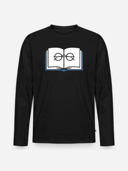 Book and Glasses Outline - Men's Premium Organic Long Sleeve Shirt - black