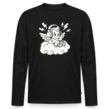 Music Angel – Cherub with Headphones - Men's Premium Organic Long Sleeve Shirt - black - Front - Nico (187cm)
