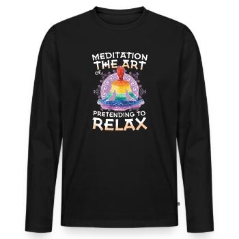 Méditation : L’art de faire semblant de se détendre Yoga - T-shirt manches longues Premium bio Homme - noir - Devant - Nico (187cm)