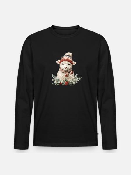 Brebis d’hiver avec écharpe - T-shirt manches longues Premium bio Homme - noir