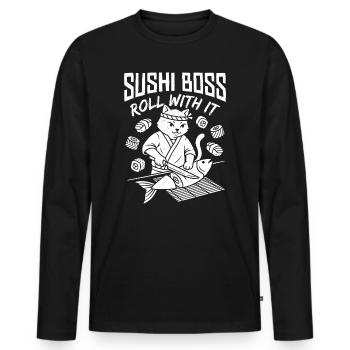Sushi Cat – Roll With It Cat - Men's Premium Organic Long Sleeve Shirt - black - Front - Nico (187cm)