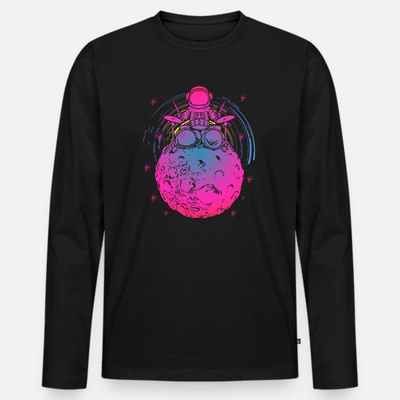 Psychedelischer Astro-Drummer Planet - Männer Premium Bio Langarmshirt - Schwarz