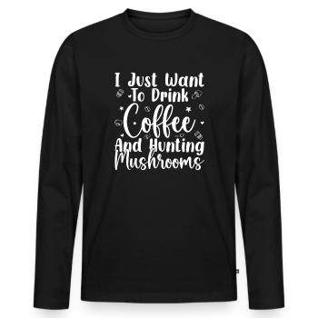Champignons Morelle Boivent du café et des champignons - T-shirt manches longues Premium bio Homme - noir - Devant - Nico (187cm)