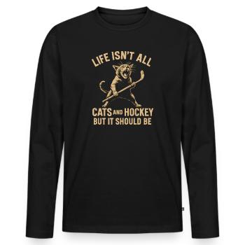 Hockey Katze Humor Eishockey Fan Geschenkidee - Men's Premium Organic Long Sleeve Shirt - black - Front - Nico (187cm)