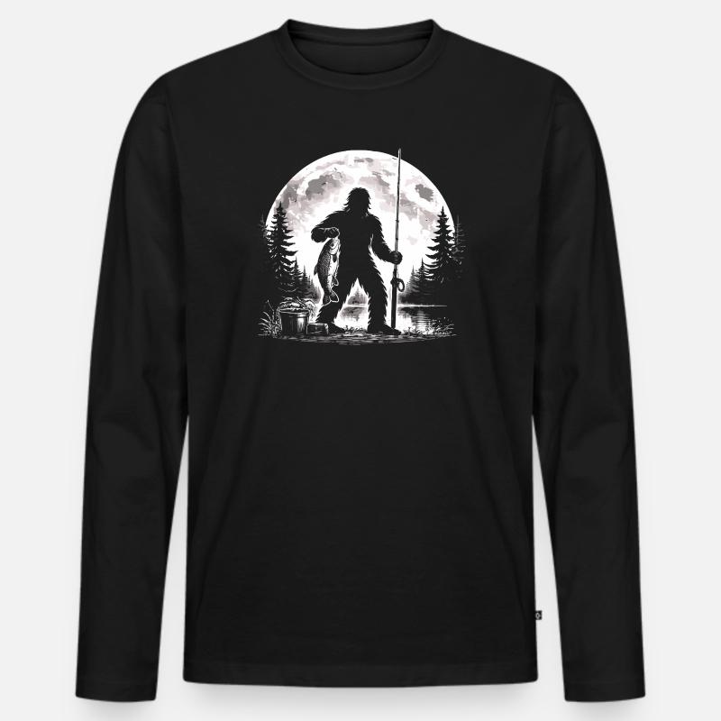 Bigfoot Fischen - Männer Premium Bio Langarmshirt - Schwarz