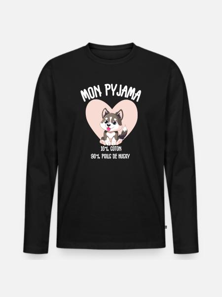 Funny Husky Dog Pajamas - Men's Premium Organic Long Sleeve Shirt - black