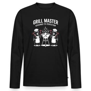 Grill Master Bear Chef Duo - Men's Premium Organic Long Sleeve Shirt - black - Front - Nico (187cm)