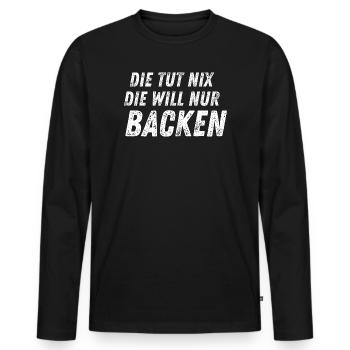 Elle ne fait rien – elle veut juste faire de la pâtisserie - T-shirt manches longues Premium bio Homme - noir - Devant - Nico (187cm)