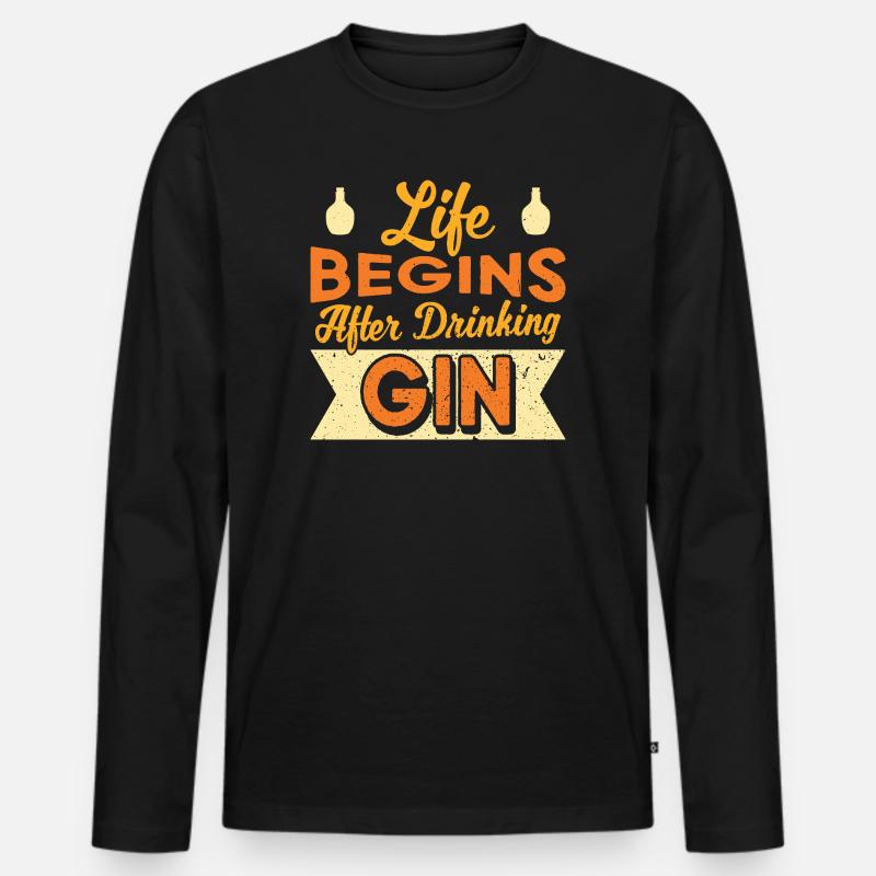 Life Begins After Drinking Gin Design - Männer Premium Bio Langarmshirt - Schwarz