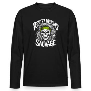 Restez Sauvage Toujours Skull - Men's Premium Organic Long Sleeve Shirt - black - Front - Nico (187cm)