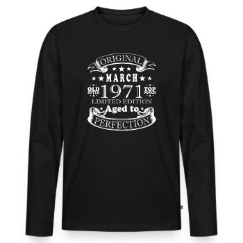 Mars 1971 - T-shirt manches longues Premium bio Homme - noir - Devant - Nico (187cm)