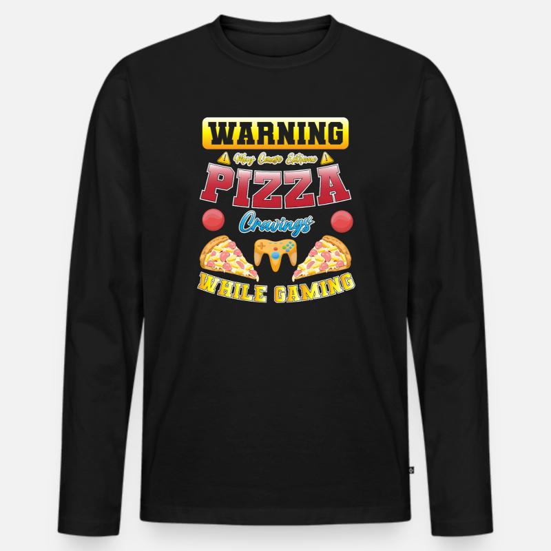 Pizza Gaming - Männer Premium Bio Langarmshirt - Schwarz