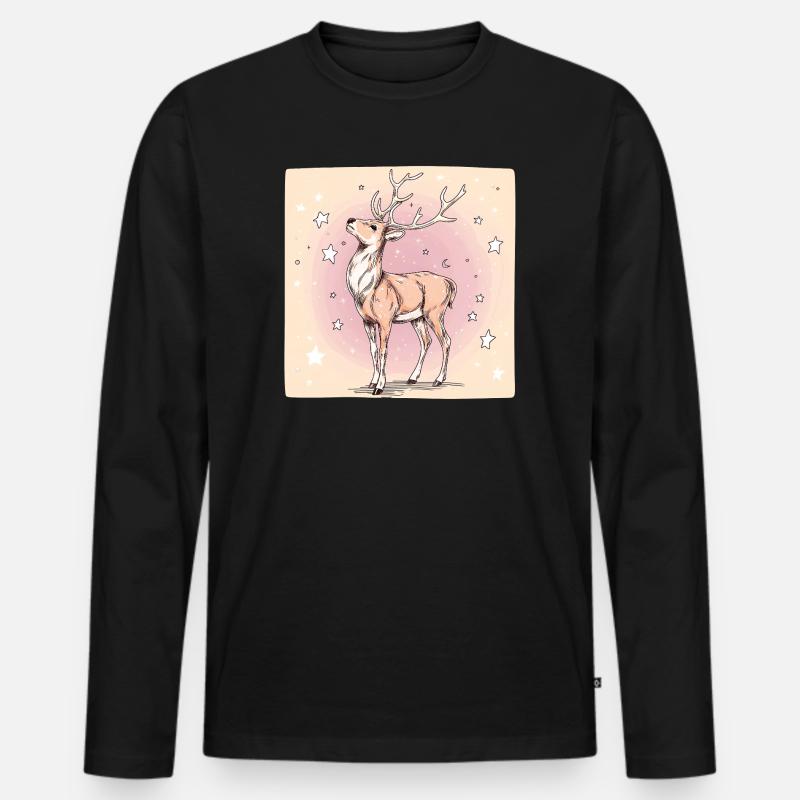 Hirsch mit Sternen - Männer Premium Bio Langarmshirt - Schwarz