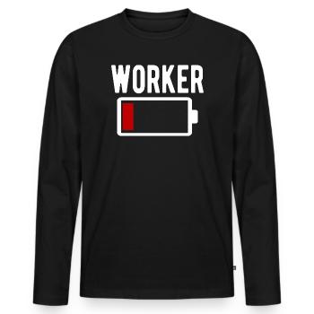 Ouvrier Ouvrier Batterie faible, drôle - T-shirt manches longues Premium bio Homme - noir - Devant - Nico (187cm)