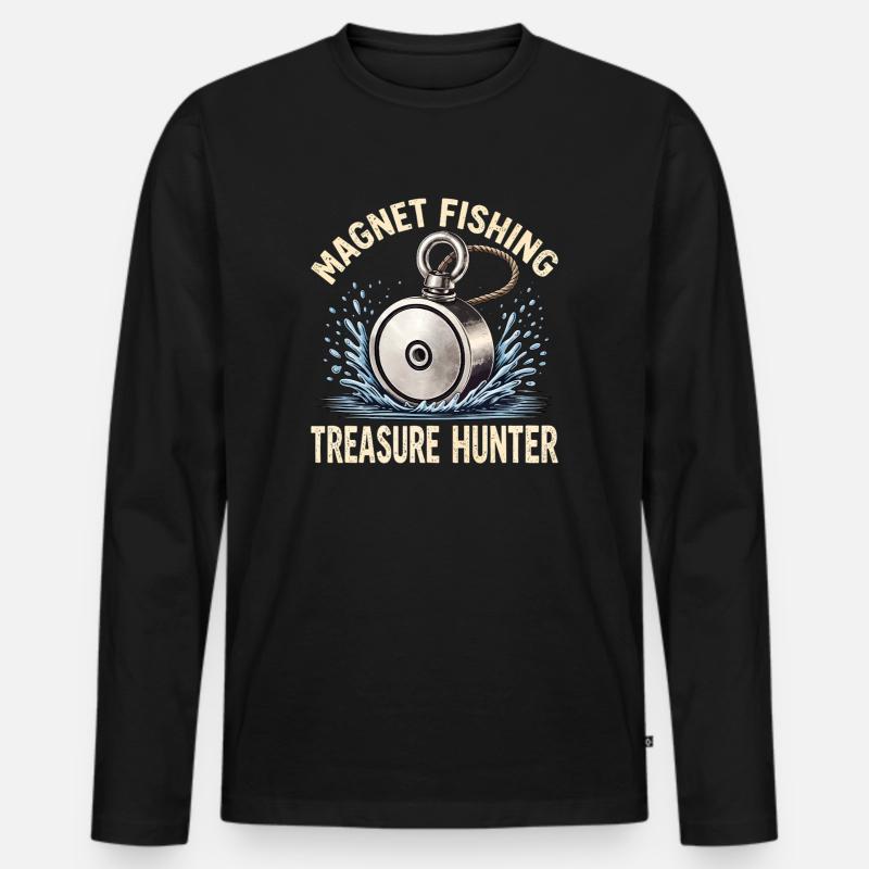 Magnetfischen Schatzjaeger - Männer Premium Bio Langarmshirt - Schwarz