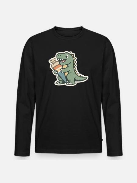 Dino Einschulung Personalisierbar Name Schule - Männer Premium Bio Langarmshirt - Schwarz