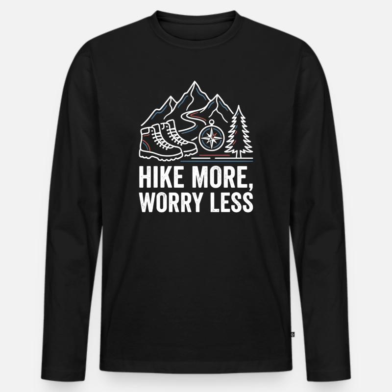 Hike More Worry Less - Männer Premium Bio Langarmshirt - Schwarz