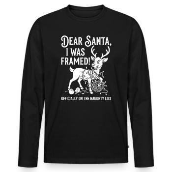 Dear Santa I Was Framed Funny Reindeer - Men's Premium Organic Long Sleeve Shirt - black - Front - Nico (187cm)