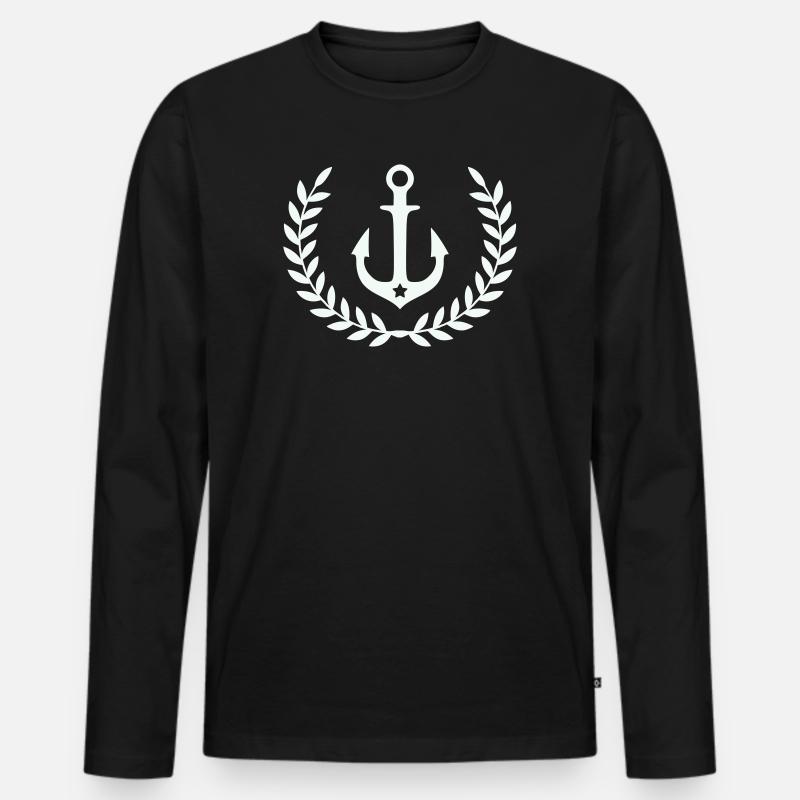 Anker im Lorbeerkranz - Männer Premium Bio Langarmshirt - Schwarz