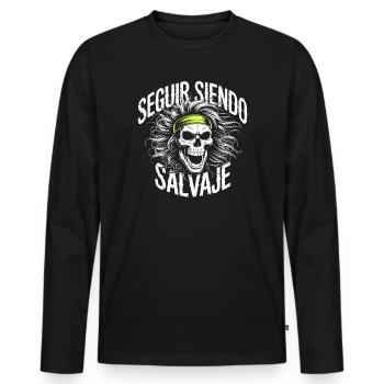 Wilder Pfad im Schädel - Männer Premium Bio Langarmshirt - Schwarz - Vorne - Nico (187cm)