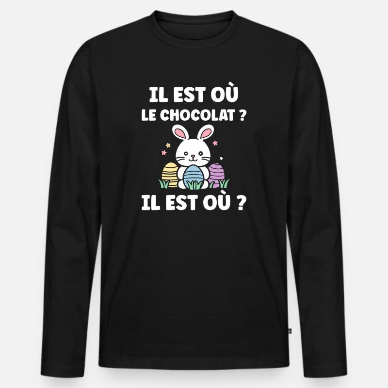 Wo ist die Schokolade? - Männer Premium Bio Langarmshirt - Schwarz