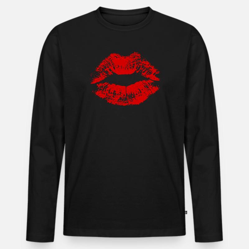Kussmund Lippenstift Geschenk Paare - Männer Premium Bio Langarmshirt - Schwarz