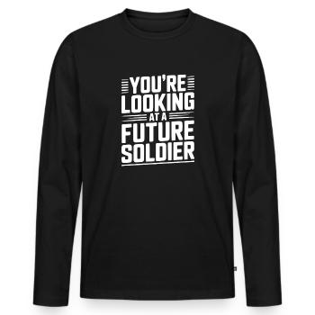 Du schaust auf einen zukünftigen Soldaten - Männer Premium Bio Langarmshirt - Schwarz - Vorne - Nico (187cm)
