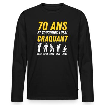 70 ans humour anniversaire vintage - T-shirt manches longues Premium bio Homme - noir - Devant - Nico (187cm)